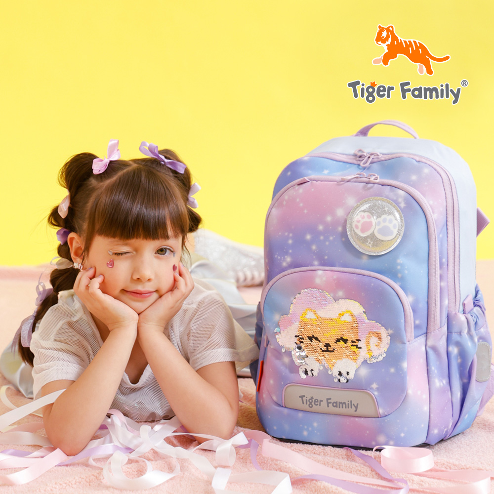 Tiger Family 捷樂系列超輕量可折疊護脊書包雲朵小貓亮片款