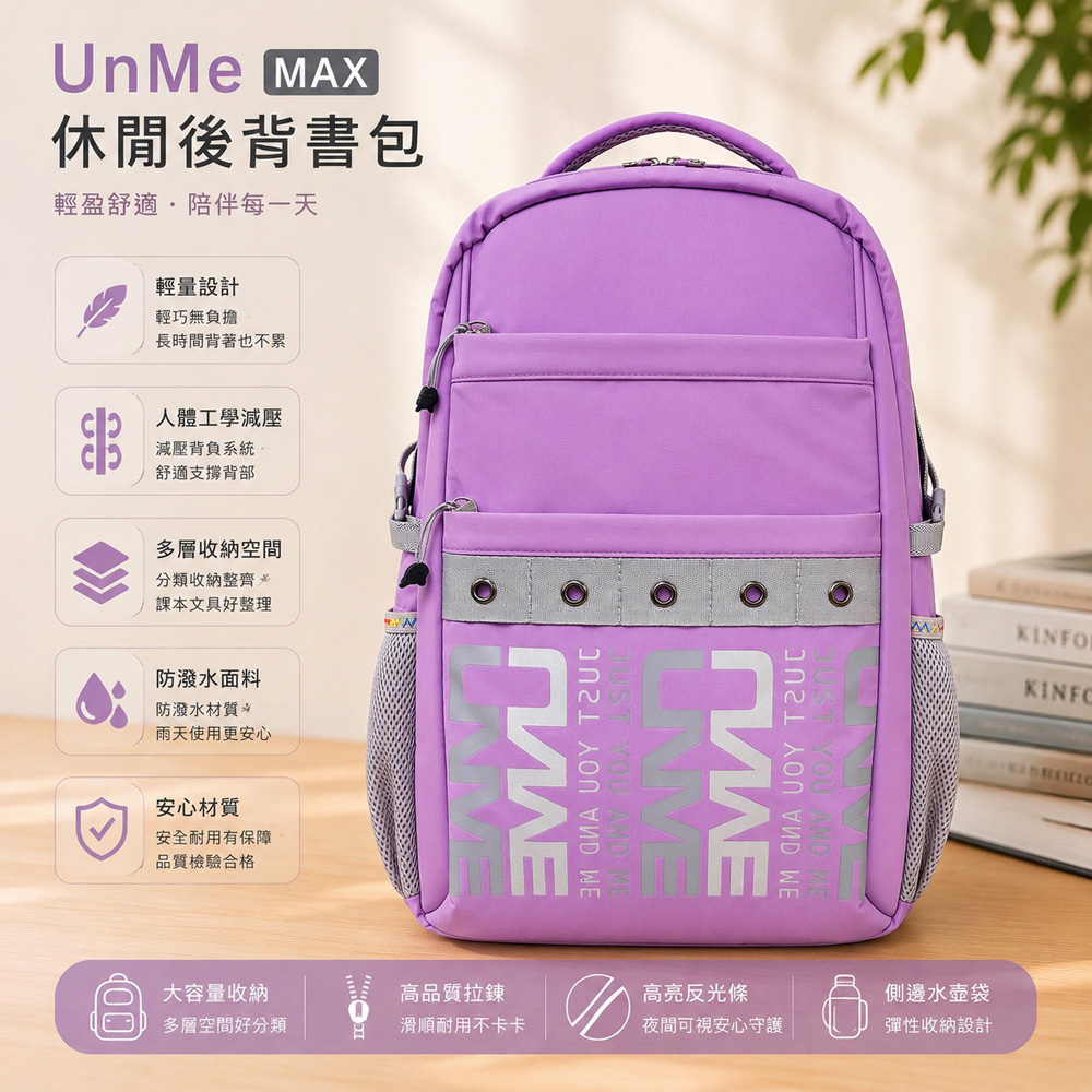 UnMe 優米特 MAX加大版 輕量設計 人體工學 大空間 輕盈舒適 後背書包(紫色)台灣製造TOP1