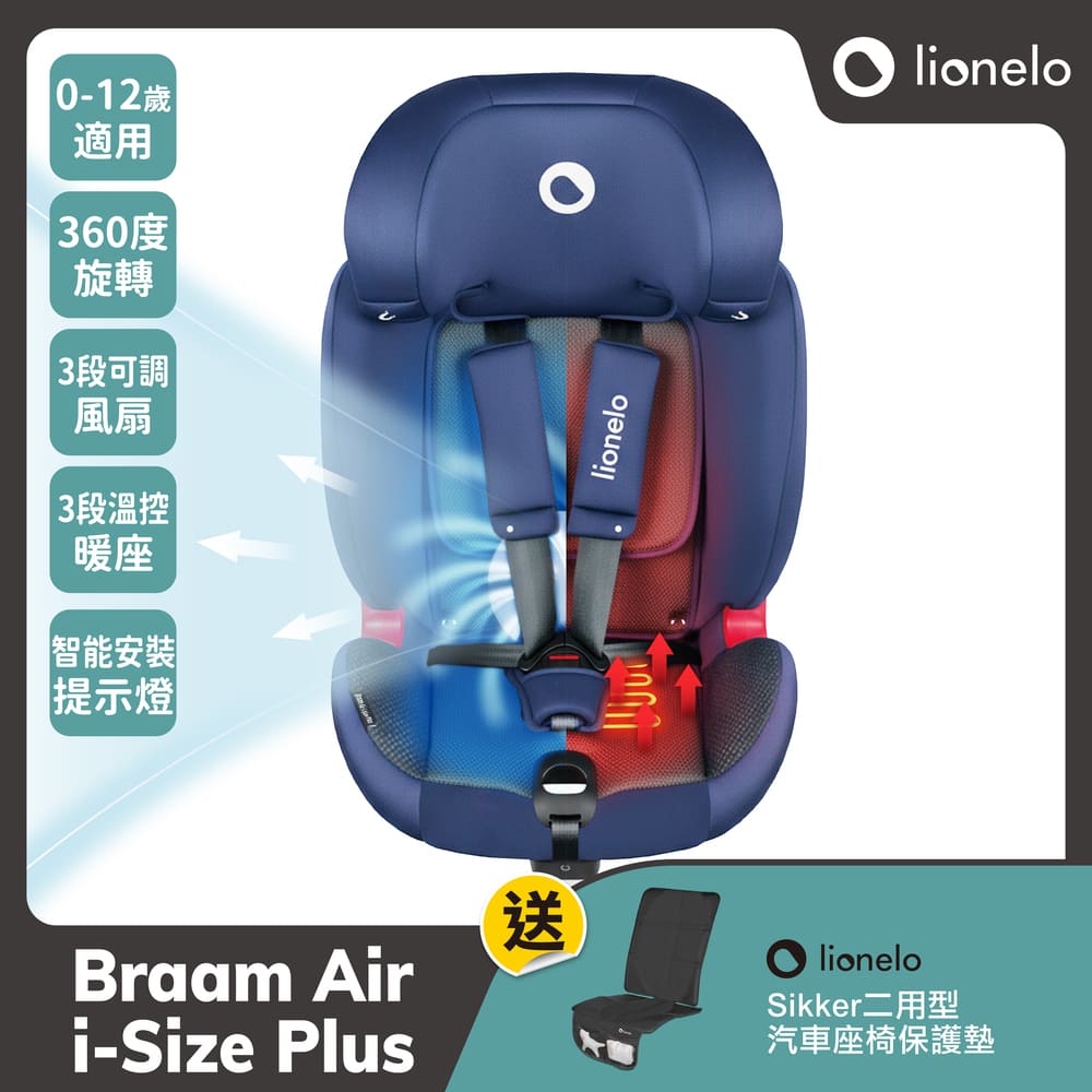 Lionelo 波蘭 0~12歲瞬冷/暖座型嬰幼童汽座 Braam Air i-Size Plus (360旋轉 ISOFIX 新生兒 成長型 風扇 )
