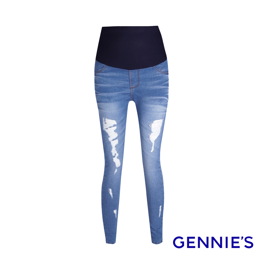 Gennies 奇妮 破損風修身牛仔褲(藍)