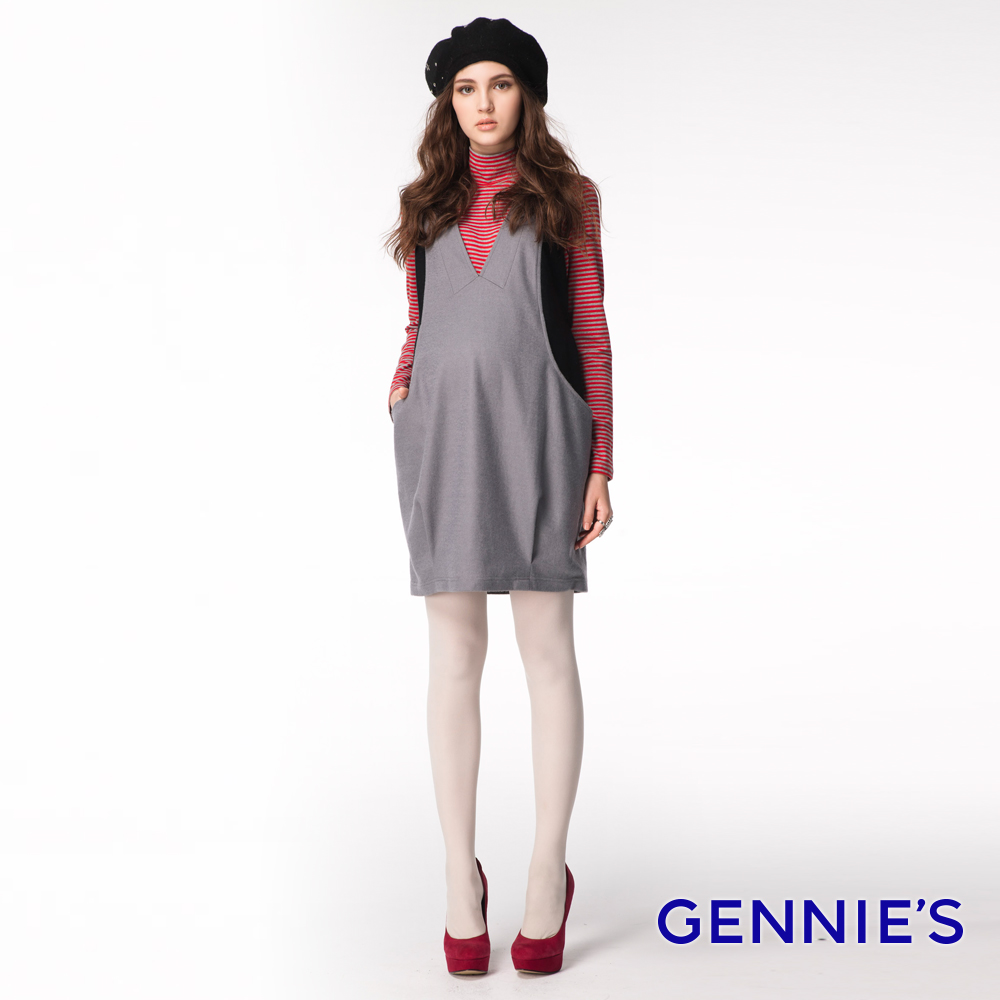 Gennies 奇妮 純色好感V領背心洋裝(灰黑)
