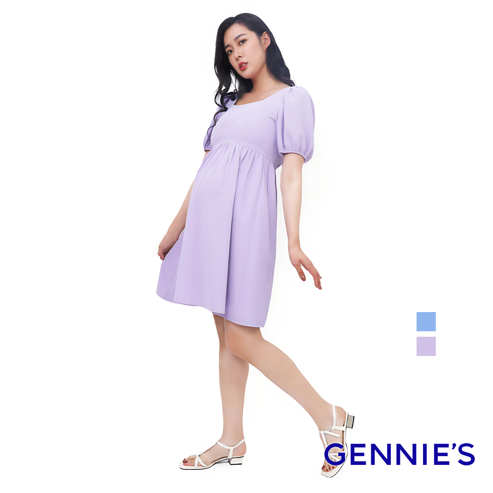 Gennies 奇妮 氣質蓬袖洋裝(紫/藍)
