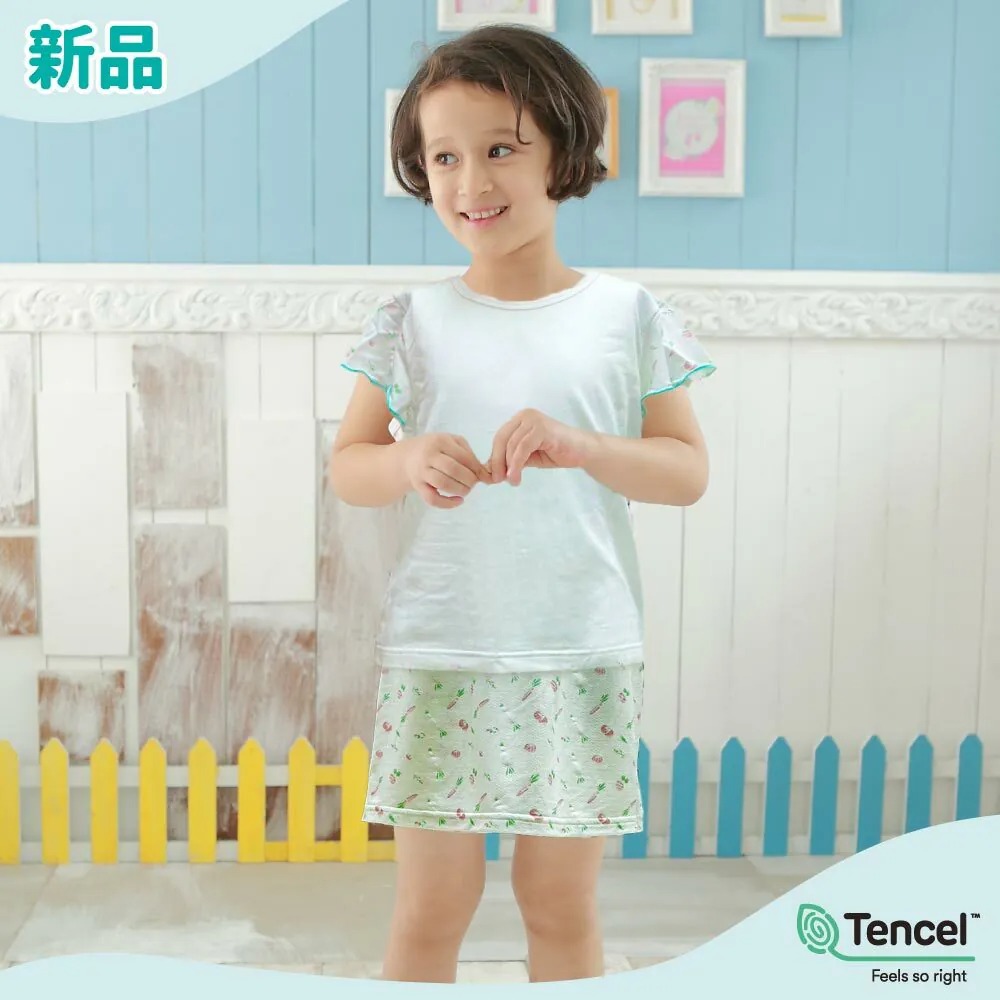 Anny pepe 女童短袖上衣+褲裙 奧地利天絲 QQ緹花 開心農場-嫩綠 130~S
