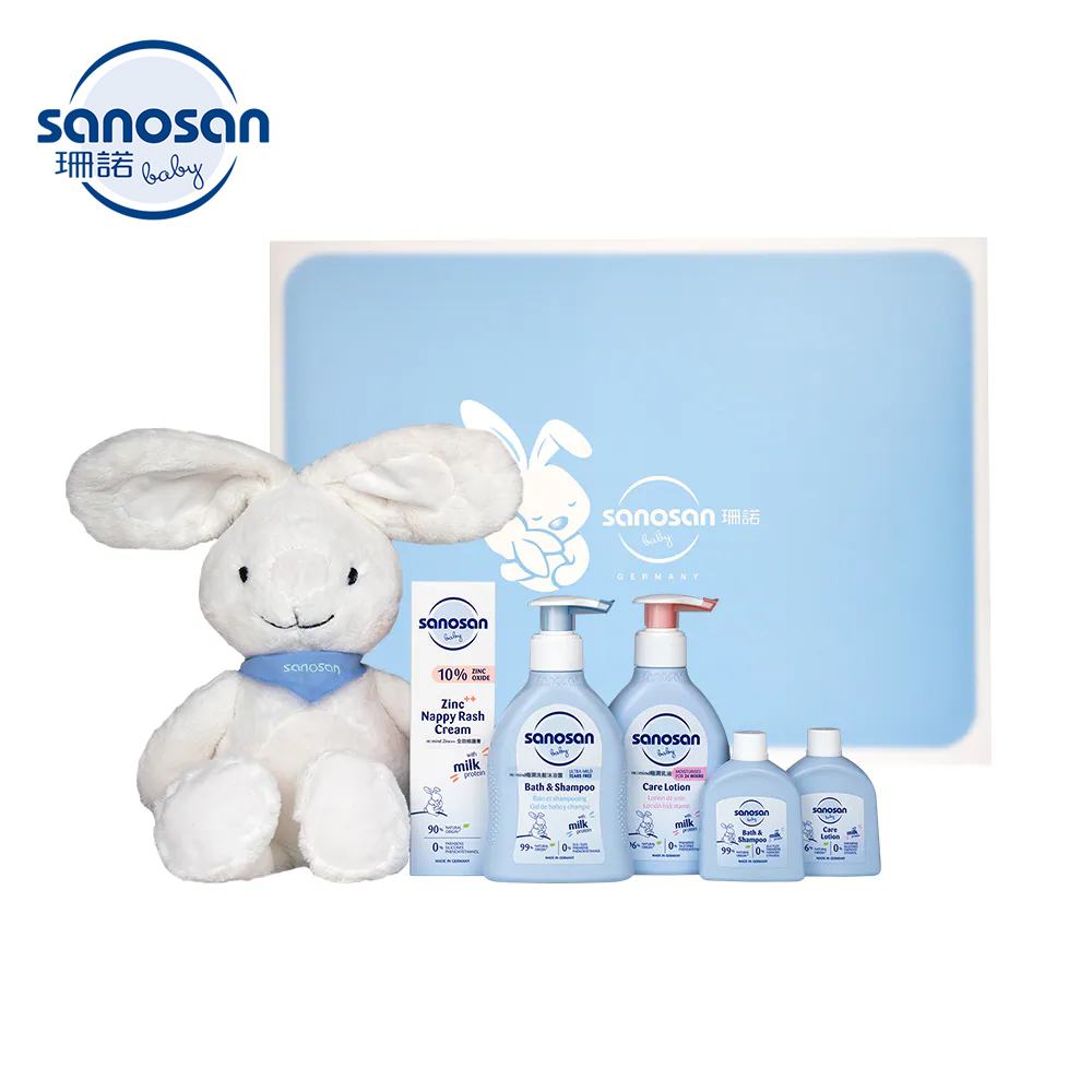 sanosan 珊諾 baby re:mind大耳兔潤膚保養彌月禮盒