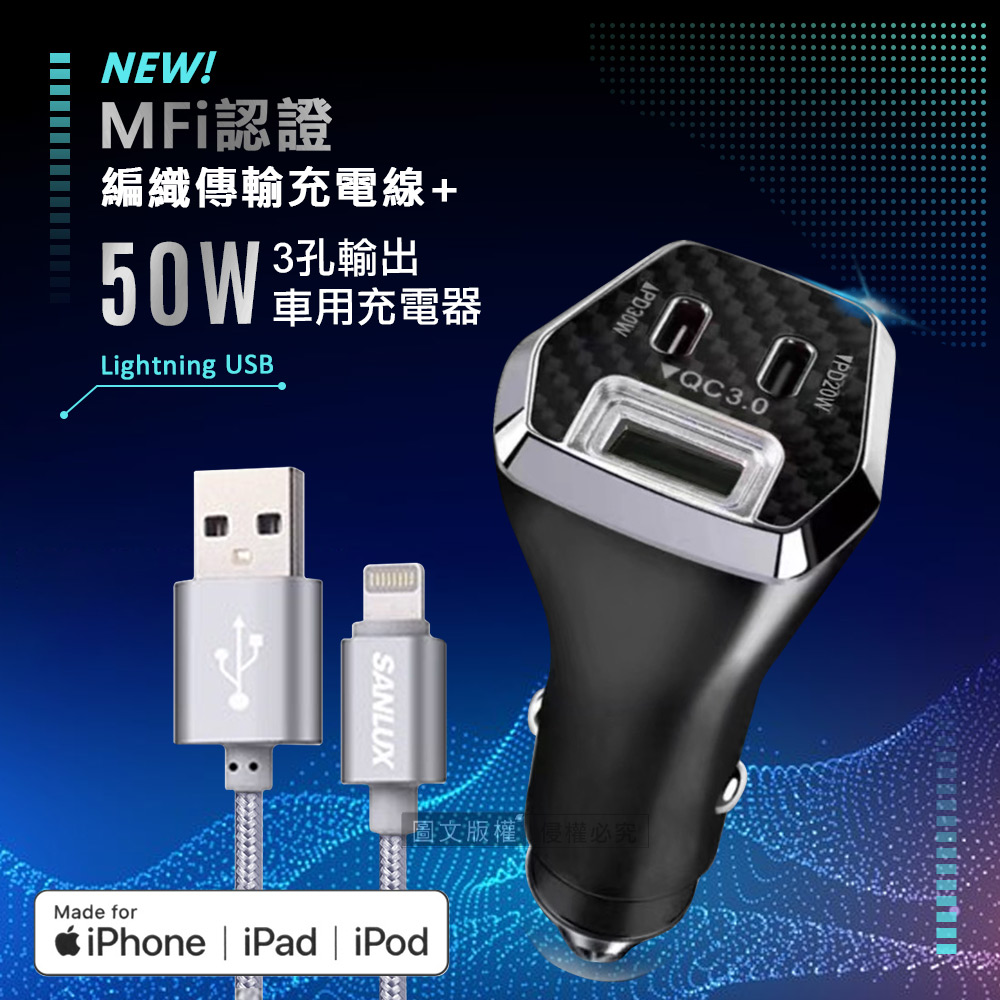 CITY BOSS 台灣三洋 MFi原廠認證線 Lightning USB 傳輸充電線(1M) +