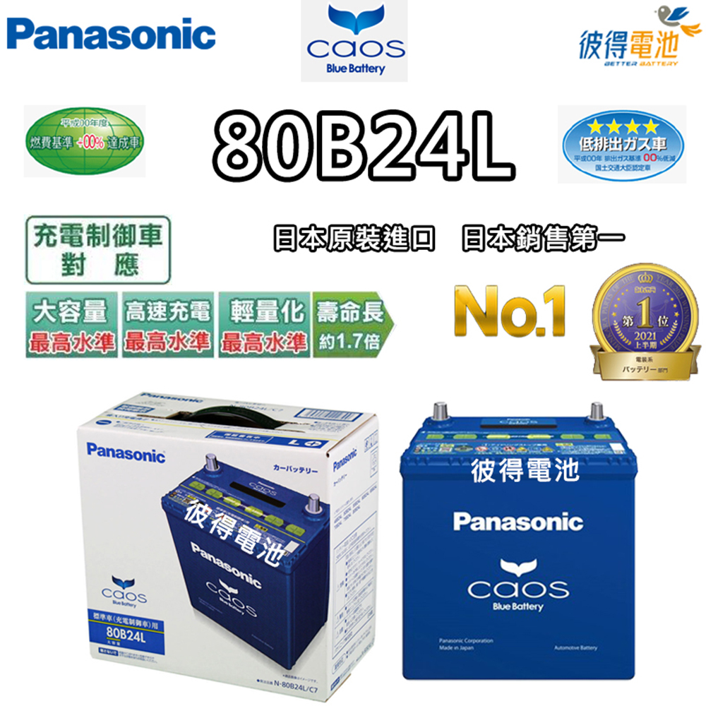 【Panasonic 國際牌】80B24L CAOS(充電制御電瓶 銀合金免保養 日本製)