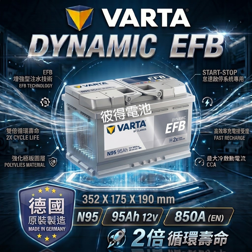 VARTA 華達 N95 EFB 95AH LN5汽車電瓶 怠速熄火車(德國進口歐洲製造)