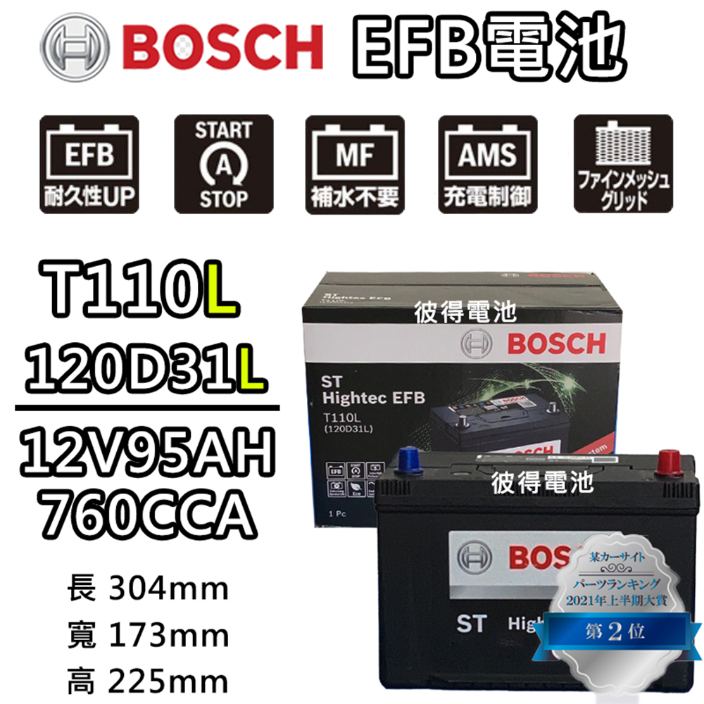 BOSCH 博世 T110L 120D31L EFB汽車電瓶 怠速熄火 油電車電池