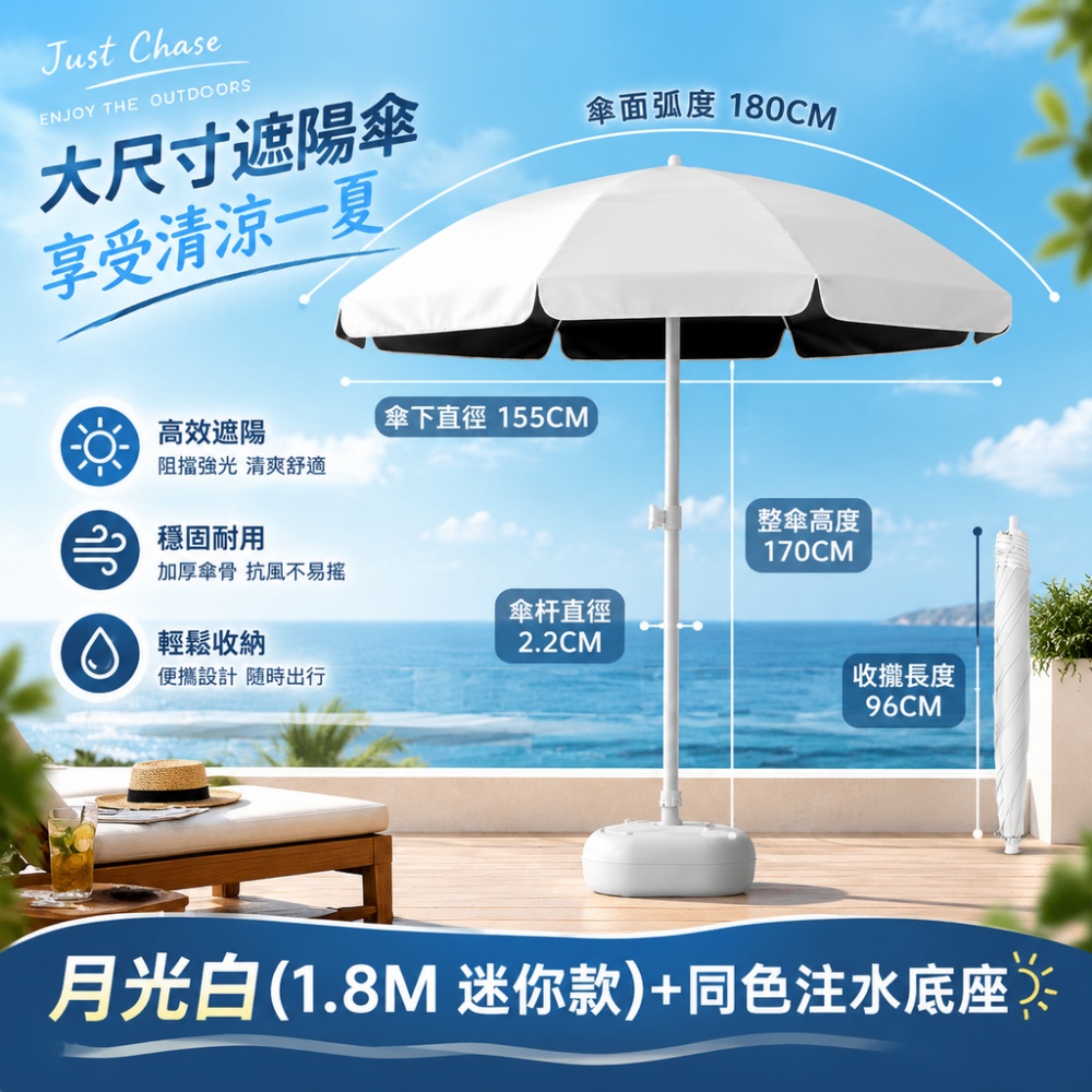 1.8米太陽傘 戶外遮陽傘 大雨傘 商用夜市擺攤傘 庭院防曬傘 小型傘 不可大風使用 釣魚傘 遮光傘