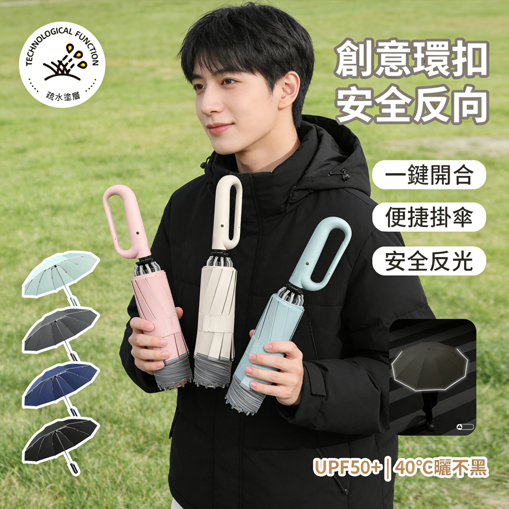 反向自動傘 掛勾設計｜防風防潑水不濕身｜車用必備雨傘｜安全反光10骨抗風傘