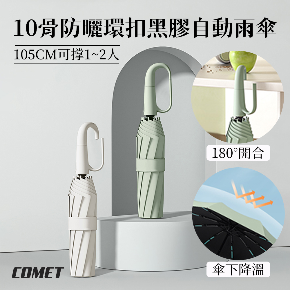 Comet 10骨防曬環扣黑膠自動雨傘(T-250)（其他規格）