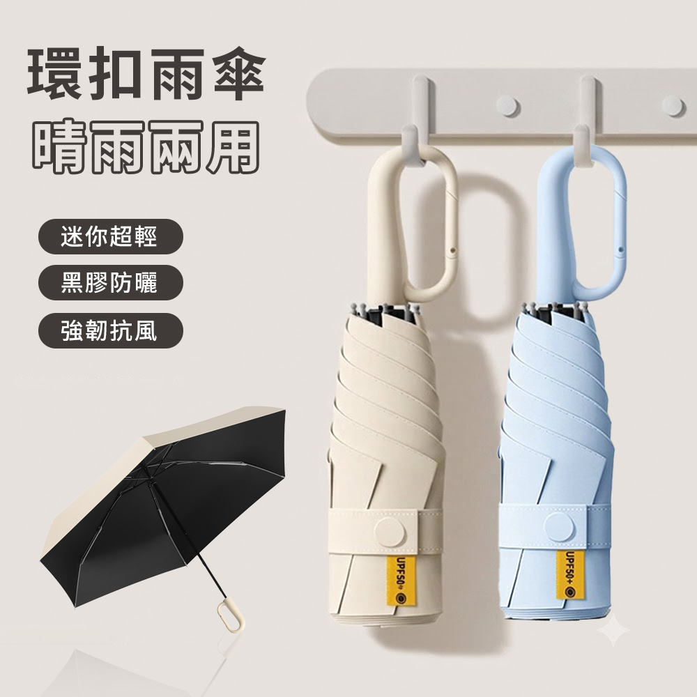 Gordi 五折環扣防丟雨傘 超輕學生口袋傘 黑膠防曬傘 晴雨兩用 雙骨抗風 折疊傘 學生/上班族必備