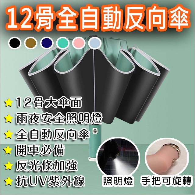 BESTHOT 12骨LED全自動反向摺疊傘