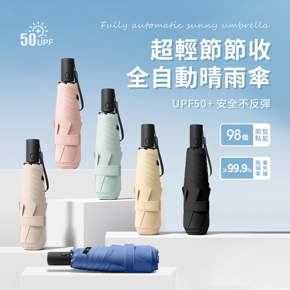 SUNORO 超輕量升級大傘面黑膠摺疊自動傘 安全防回彈輕壓好收傘 摺疊傘 抗UV遮陽傘（晴雨兩用太陽傘/抗紫外線）