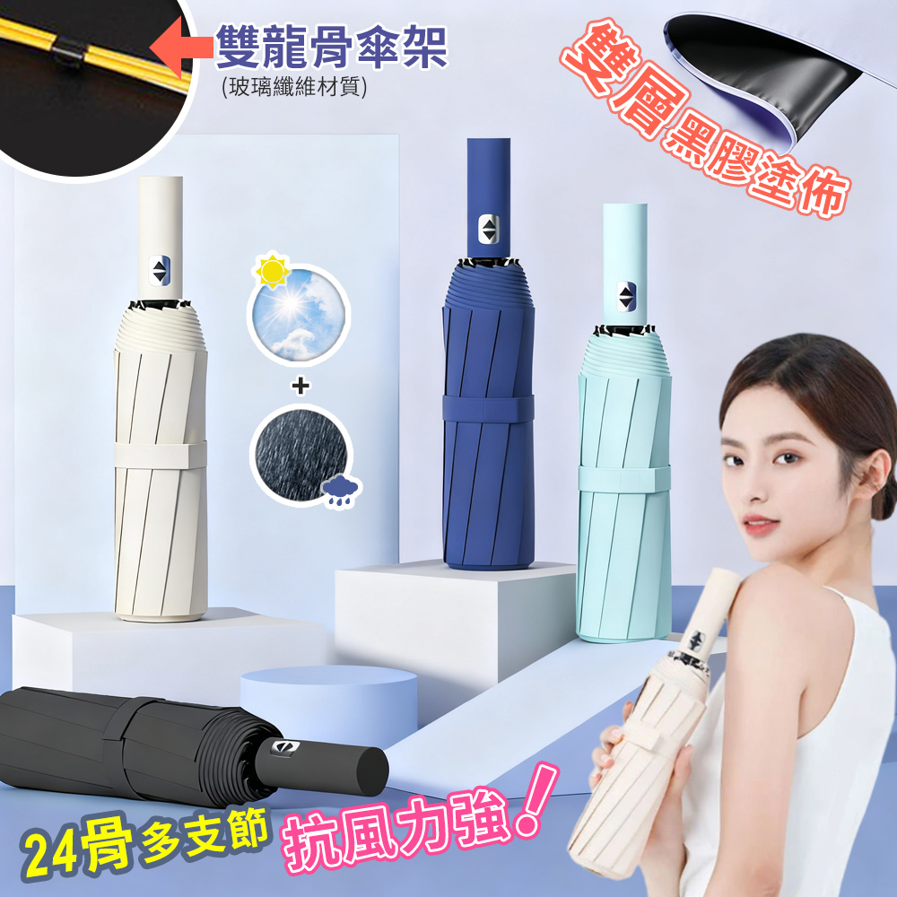 Reddot 紅點生活 莫蘭迪雙龍骨自動開合晴雨摺疊傘(24骨強韌雙龍骨)