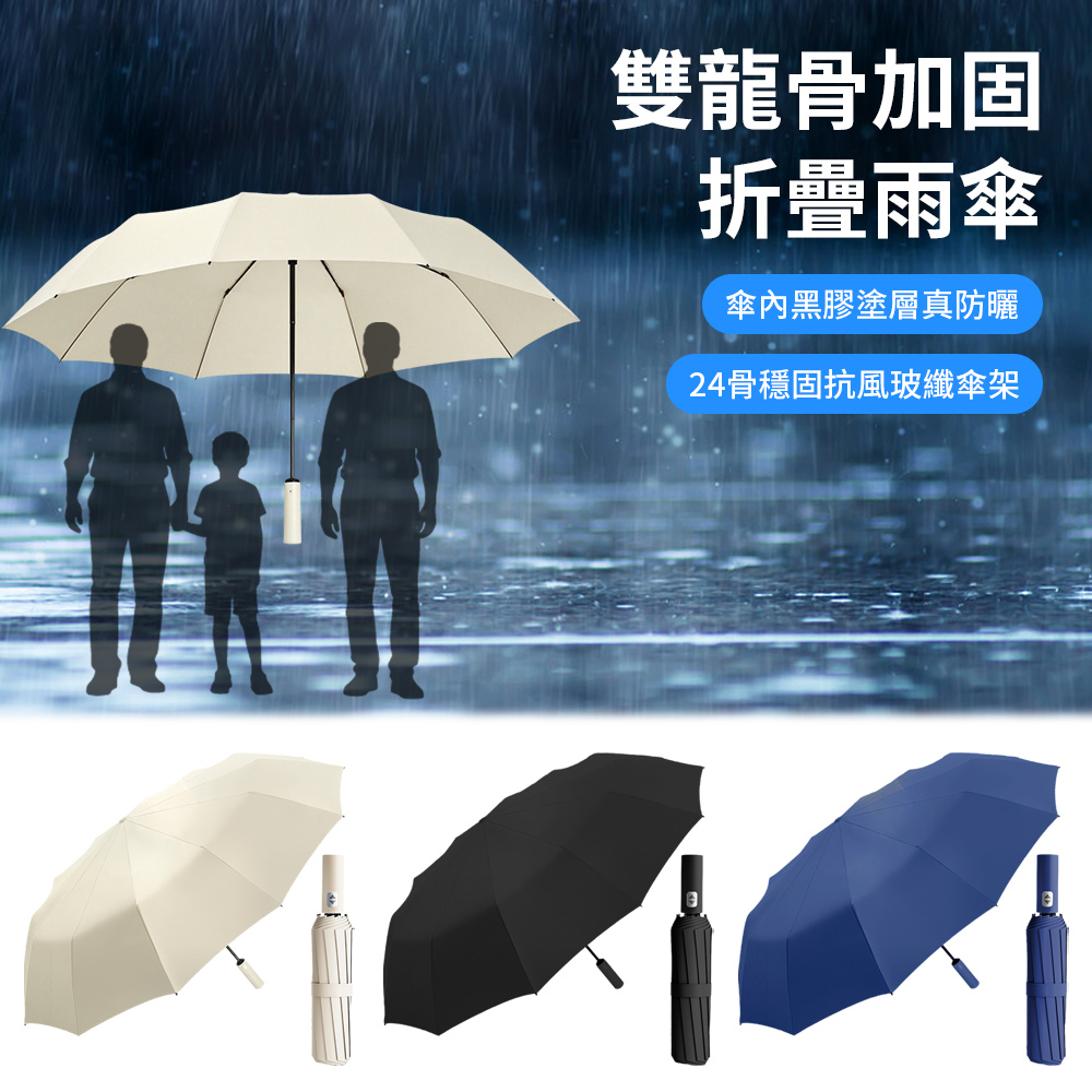 戀雲 雙龍骨加固折疊自動雨傘 24骨強力抗風雨傘 黑膠防曬遮陽傘 自動雨傘 晴雨傘 自動折疊傘 輕量傘