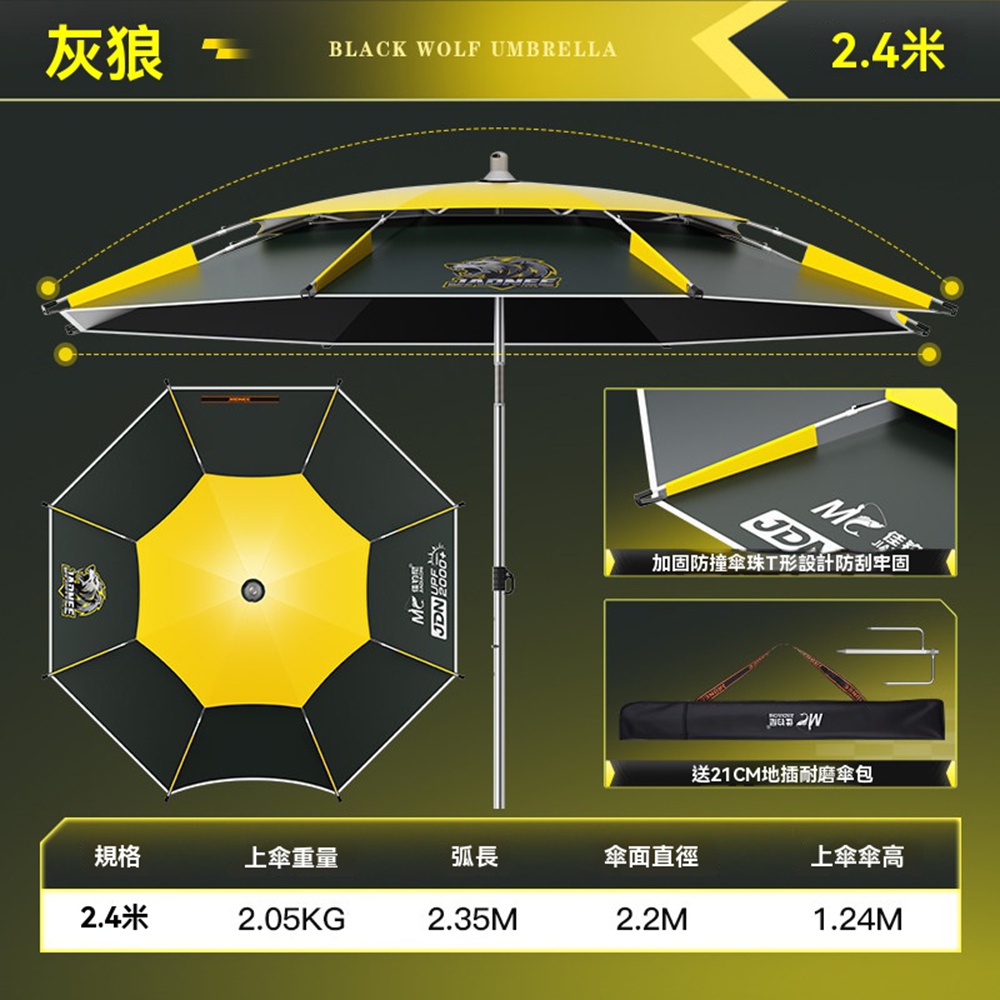 玖月奇跡 便攜式釣魚傘 露營防曬傘 戶外防曬傘 野釣專用傘 直桿款2.4米(釣魚傘 露營傘)