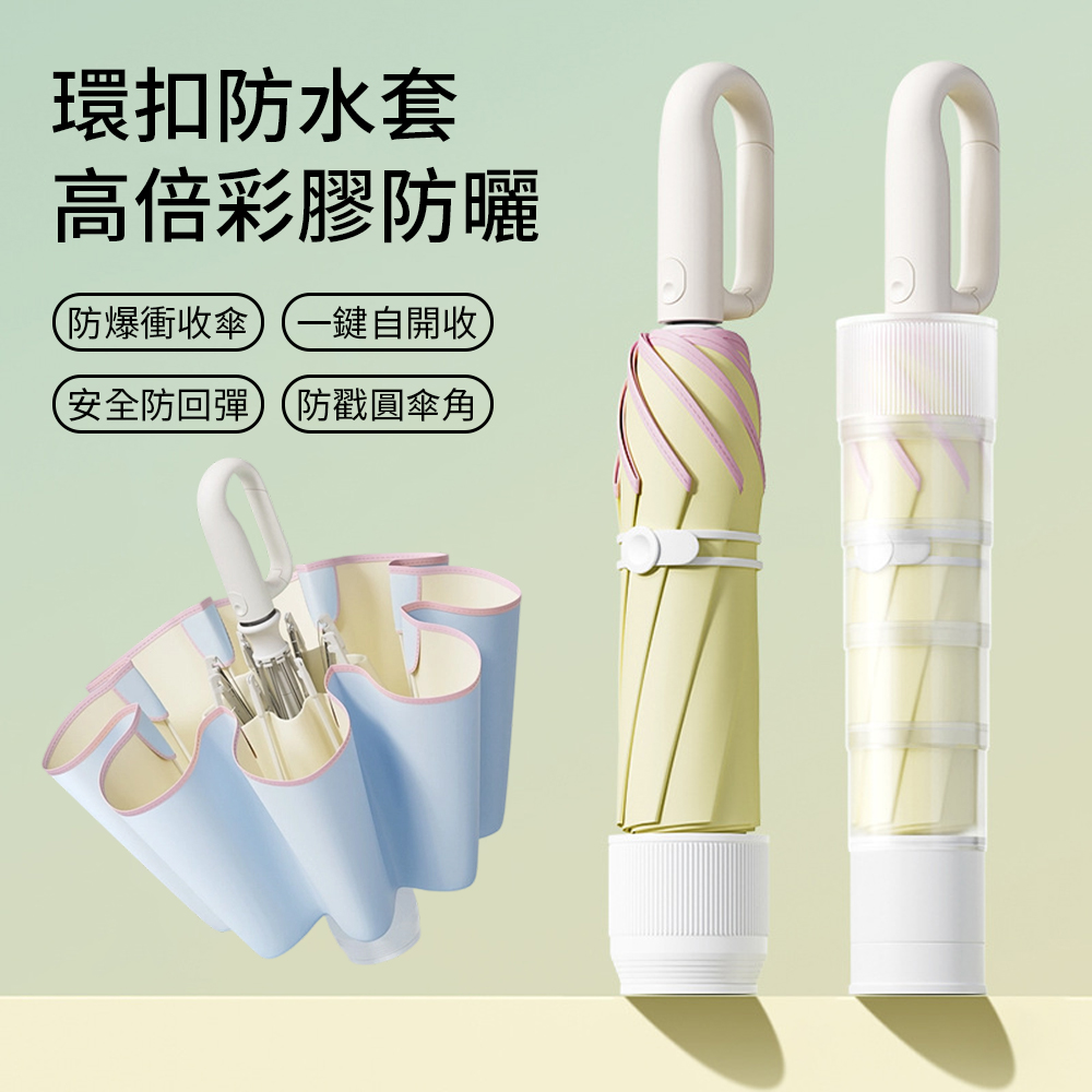 Cheley 環扣自動折疊傘 附防水套 圓角安全設計 (一鍵開收 防風雨傘 摺疊傘 自動傘 晴雨傘 防曬傘)