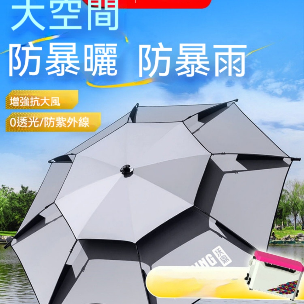 沃鼎雙層透氣釣魚拐杖傘 黑膠強效防曬加厚傘布戶外垂釣專用傘 2.0 米螢光綠