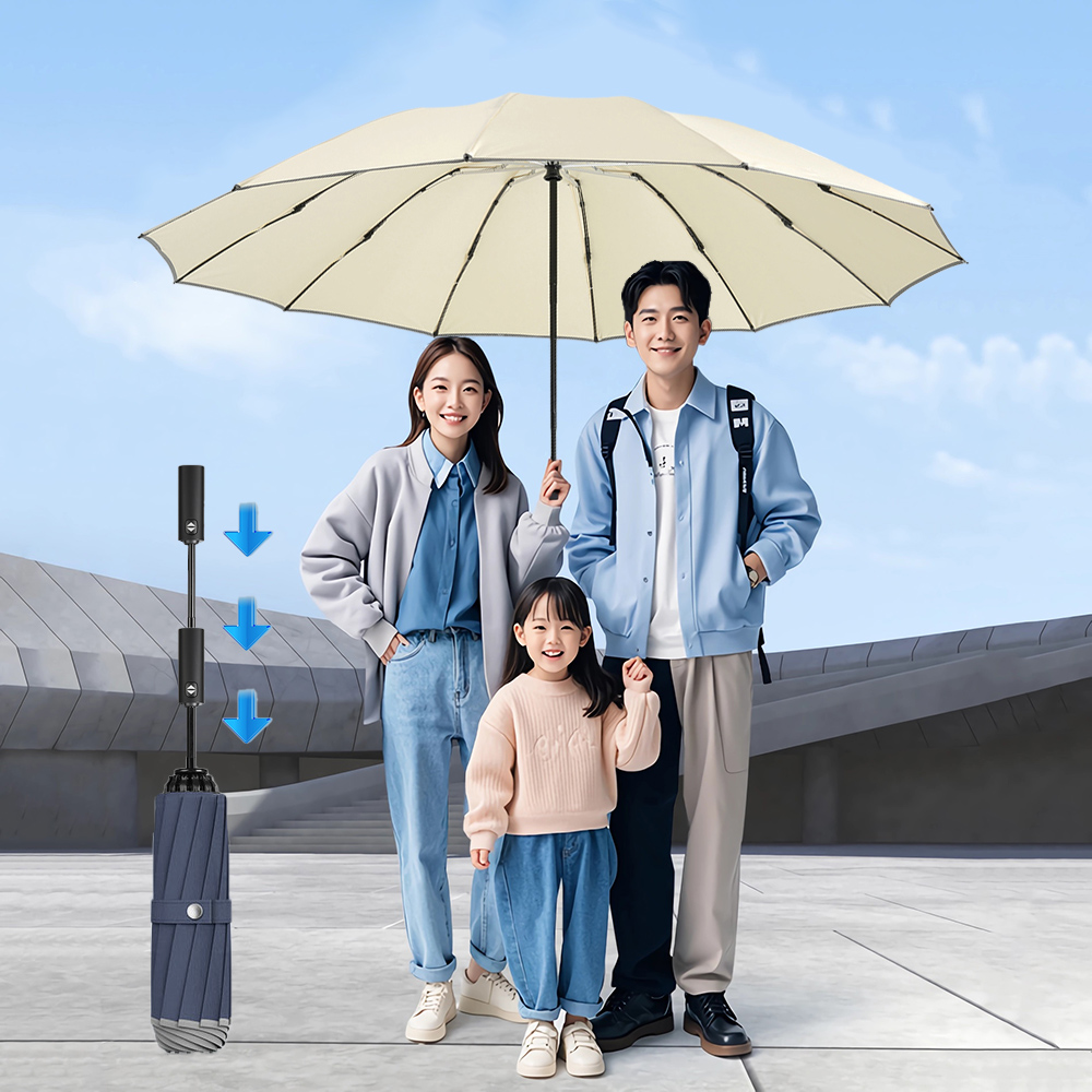 Raincity 27吋超大反向傘 省力防回彈 抗暴風超防水傘布 安全反光條 車用自動折疊雨傘摺疊傘