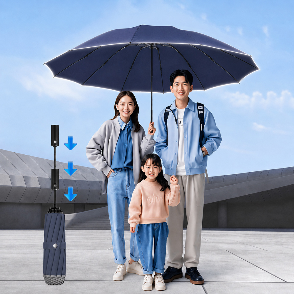 Raincity 27吋超大反向傘 省力防回彈 抗暴風超防水傘布 安全反光條 車用自動折疊雨傘摺疊傘