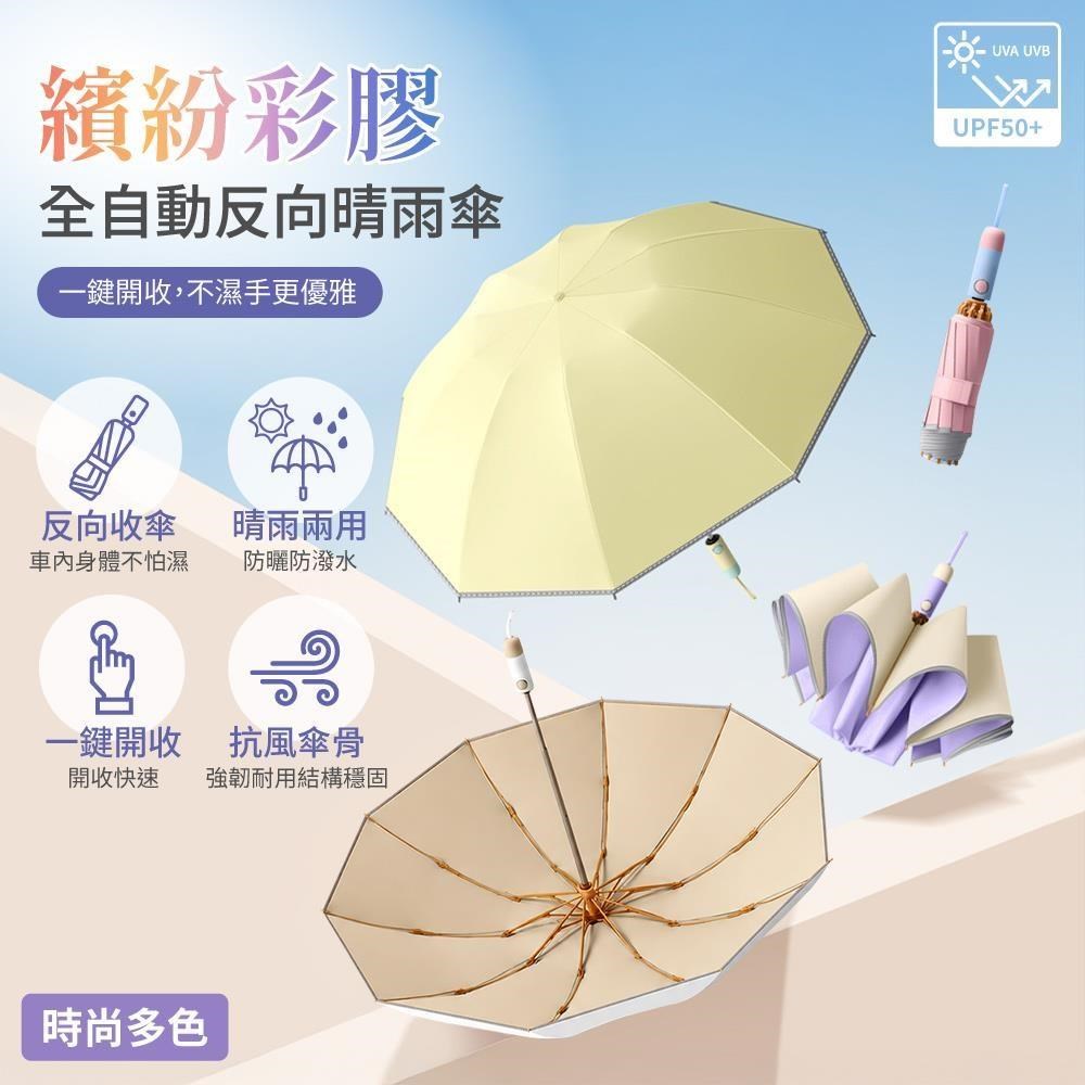 【APEX】繽紛彩膠 全自動反向晴雨傘
