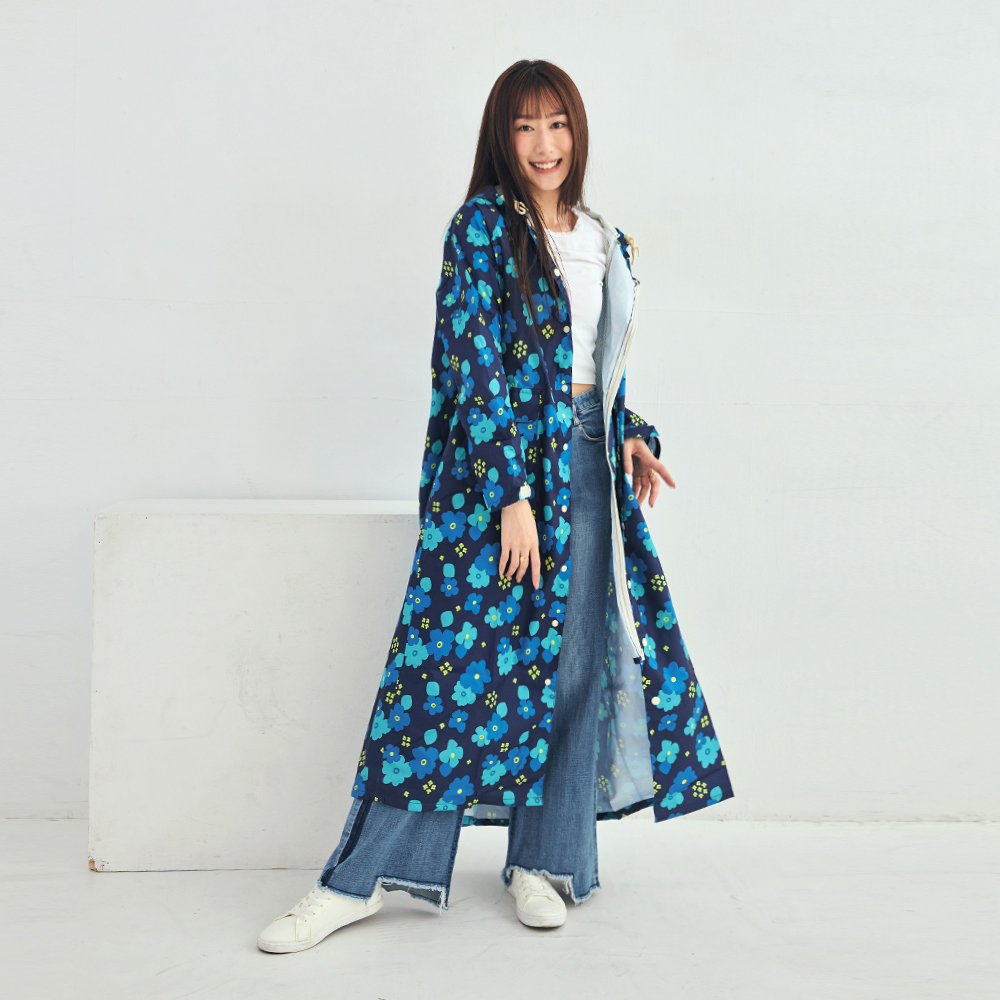 RAINSTORY 前扣式連身雨衣M號(沁藍花海)
