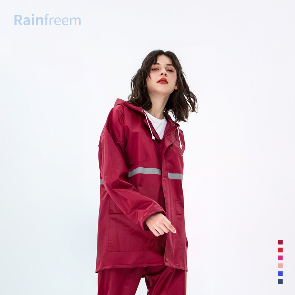 【Rainfreem】超透氣 雨衣 兩件式雨衣 雨褲 機車雨衣 露營登山 外送通勤 - 豆棗紅