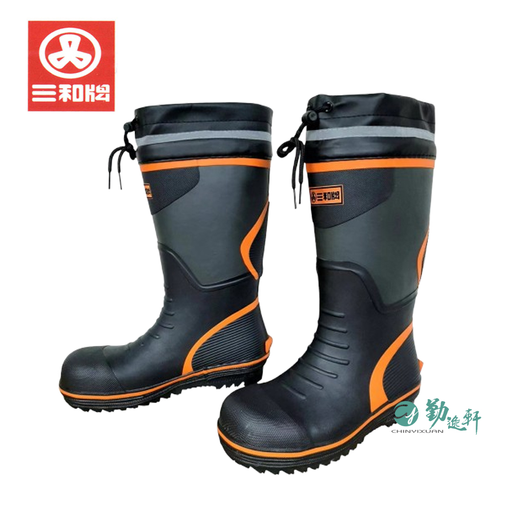 Sanho 三和牌 塑鋼頭橡膠半筒雨鞋 防砸防刺穿 輕量防水鞋 塑鋼鞋(黑色/臺灣團隊監製)