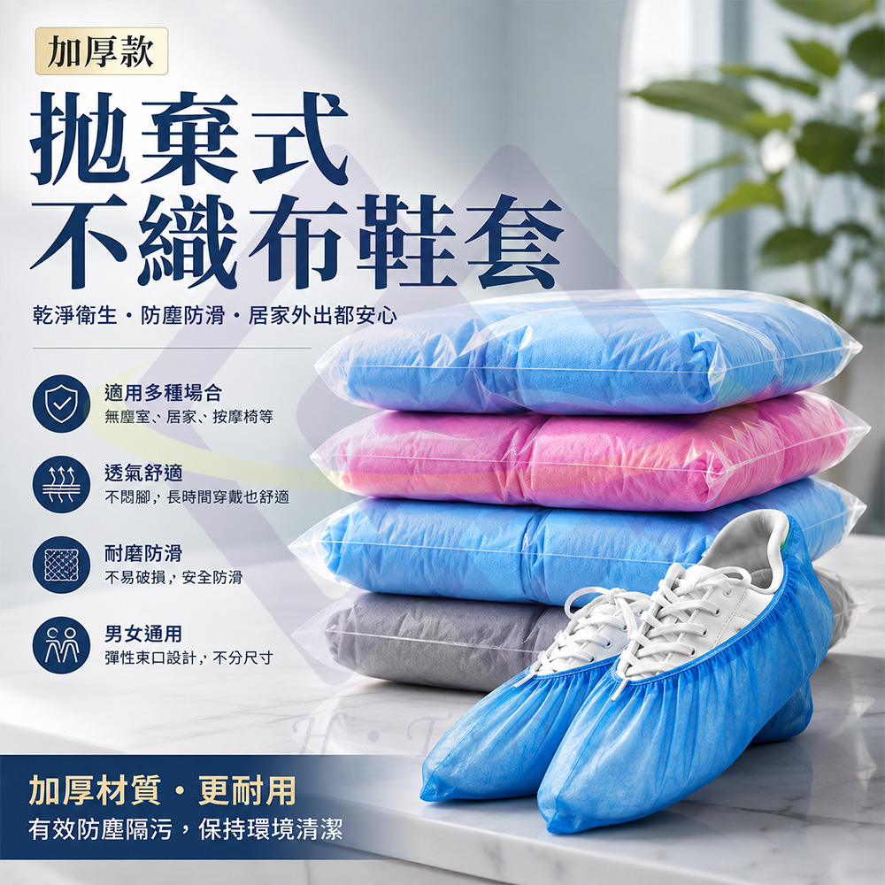 禾統 不織布一次性鞋套 無紡布 加厚拋棄式不織布鞋套(200入/共100雙)