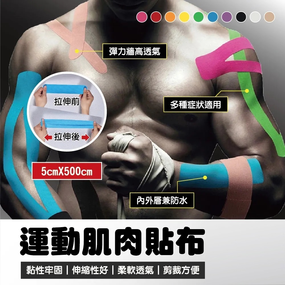 肌肉彈力貼布5CM 3捲 (5米 防拉傷 彈力貼布 運動繃帶 加壓繃帶 防護貼布)