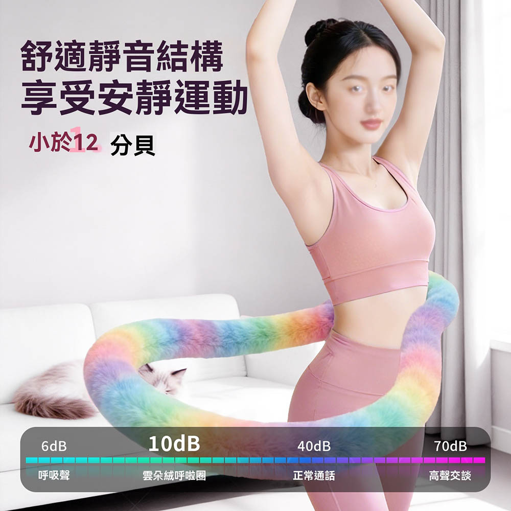 【木洸】運動健身放鬆器絨布呼啦圈加長200CM彩虹軟體絨布呼啦圈-1.5kg款(軟體呼啦圈/運動健身訓練器)