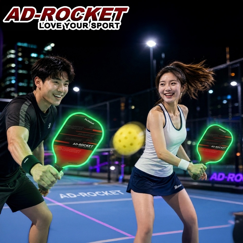 AD-ROCKET 發光匹克球拍 頂級PRO款/匹克球/夜間戶外運動 玻璃纖維 LED燈球拍(超值兩入組)
