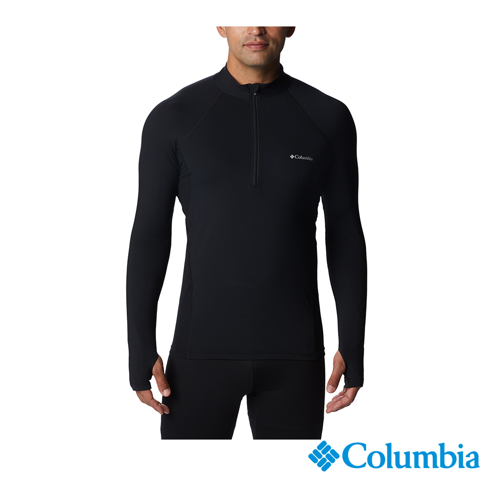 Columbia 哥倫比亞 男款 - Midweight Stretch 保暖快排半開襟內著上衣-黑色 UAM63300BK-HF