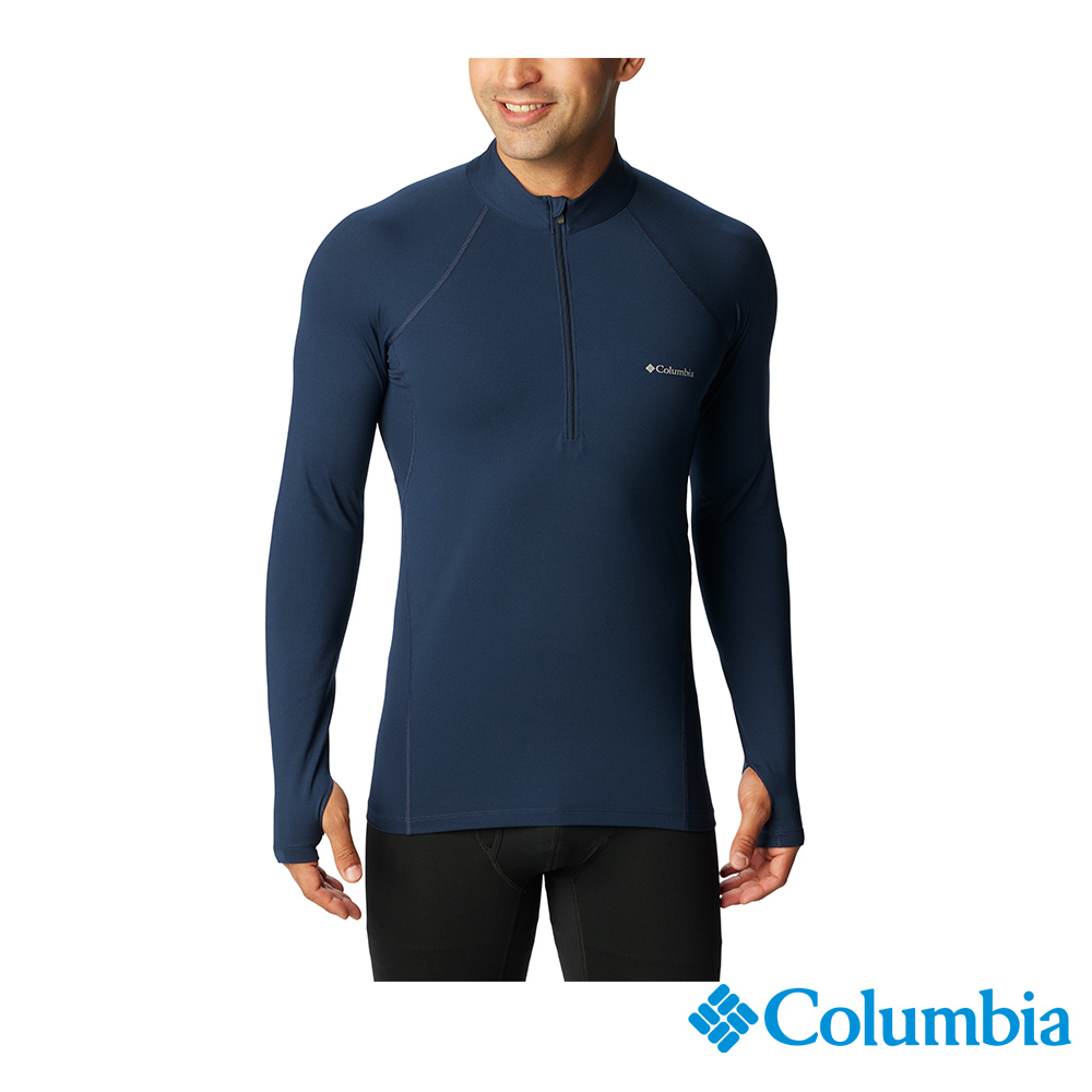 Columbia 哥倫比亞 男款 - Midweight Stretch 保暖快排半開襟內著上衣-深藍 UAM63300NY-HF