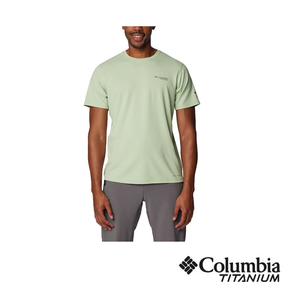 Columbia 哥倫比亞 男款- 鈦 UPF50超防曬快排短袖上衣-嫩綠色 UAE47860LM(2024春夏)