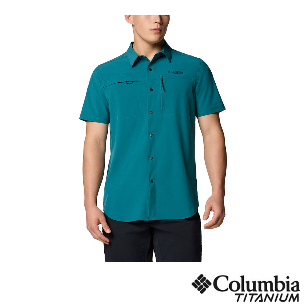 Columbia 哥倫比亞 男款- 鈦 超防曬UPF50快排短袖襯衫-青藍色 UAE51610EB/JS