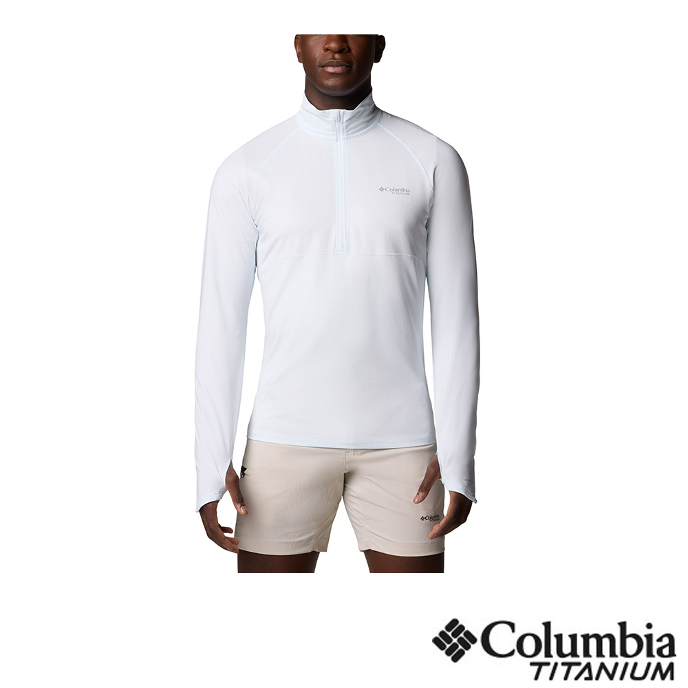 Columbia 哥倫比亞 男款- 鈦 超防曬UPF50酷涼快排半開襟長袖上衣-白色 UAE87170WT/JS
