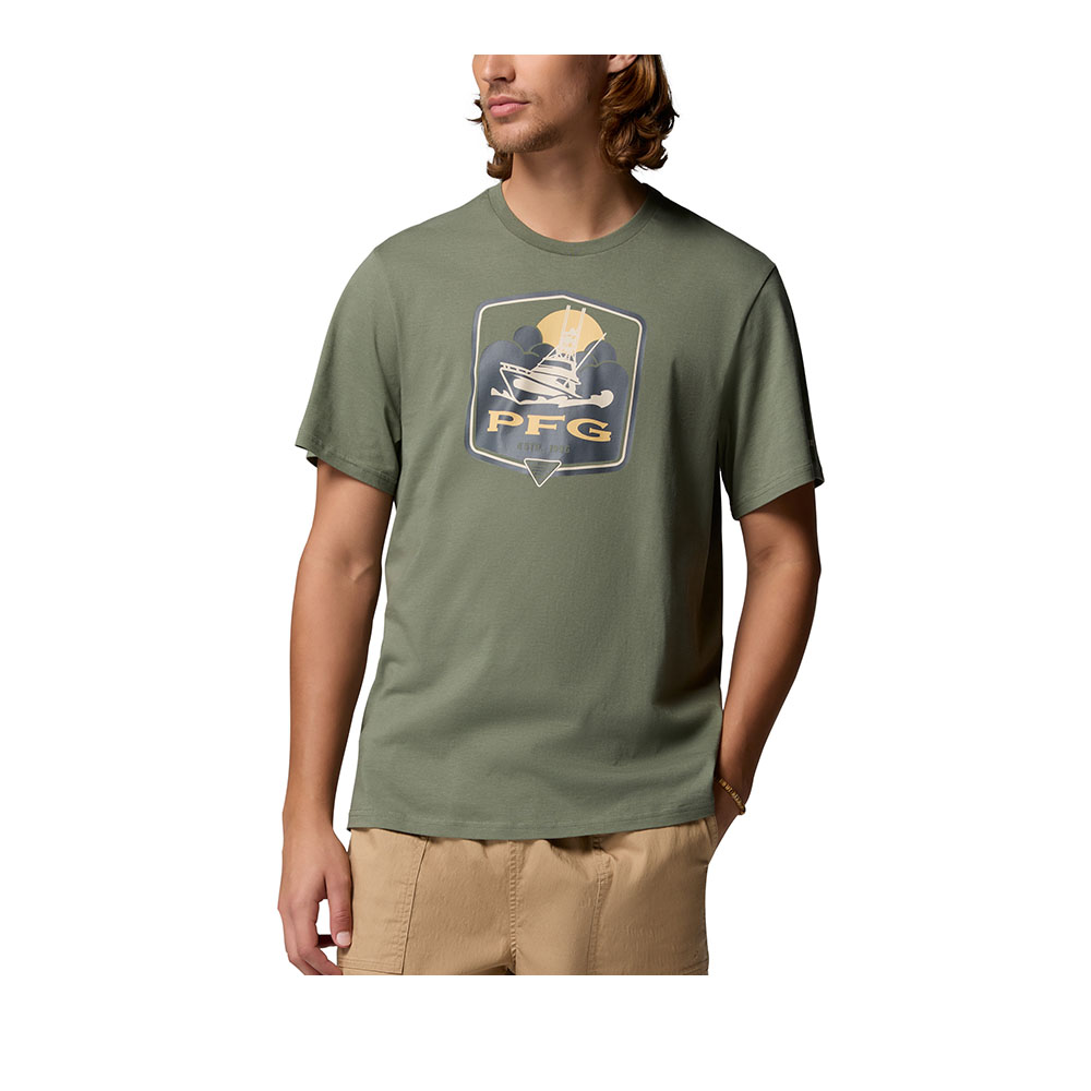 Columbia 哥倫比亞 男款-短袖上衣-PFG Shield SS-軍綠色(UFM08130AG/KS)