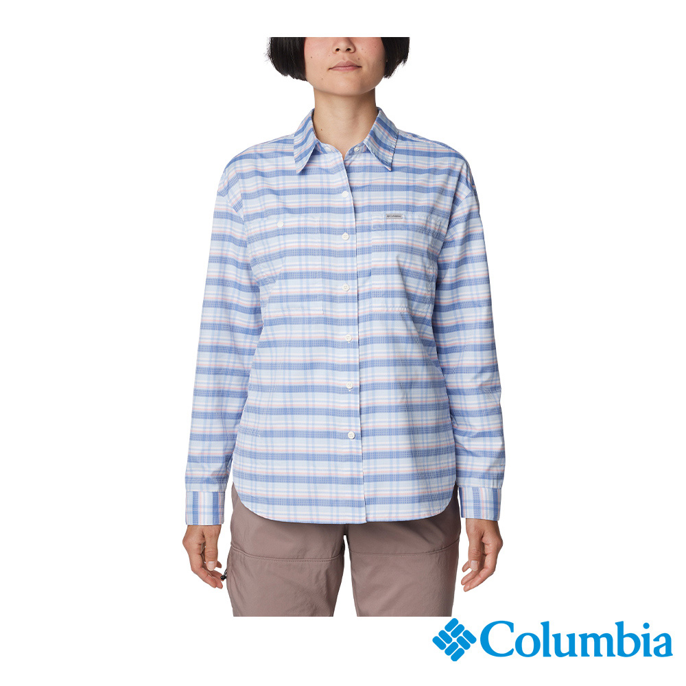 Columbia 哥倫比亞 女款- 超防曬UPF50快排長袖襯衫-藍色格紋 UAR99870JC (2024春夏)
