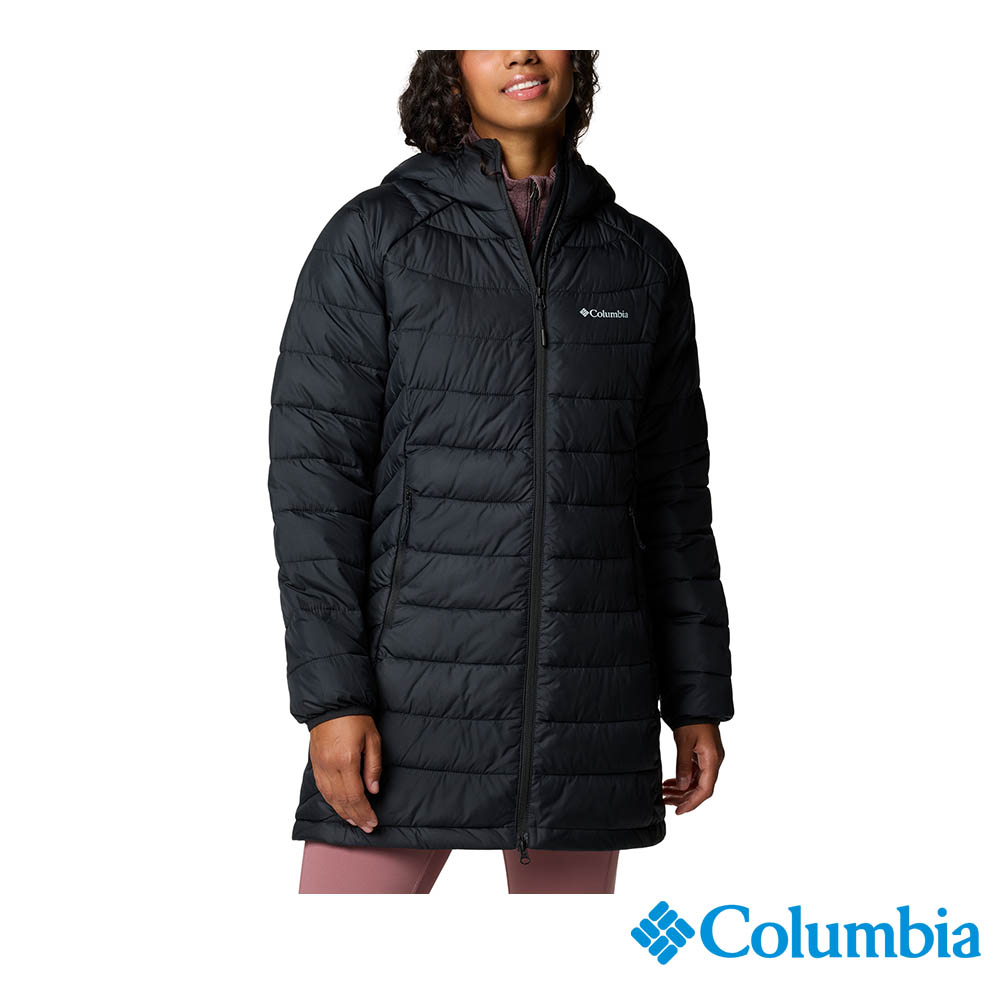 Columbia 哥倫比亞 女款 -保暖防潑填充長版連帽外套-黑色 UWR95750BK/JF