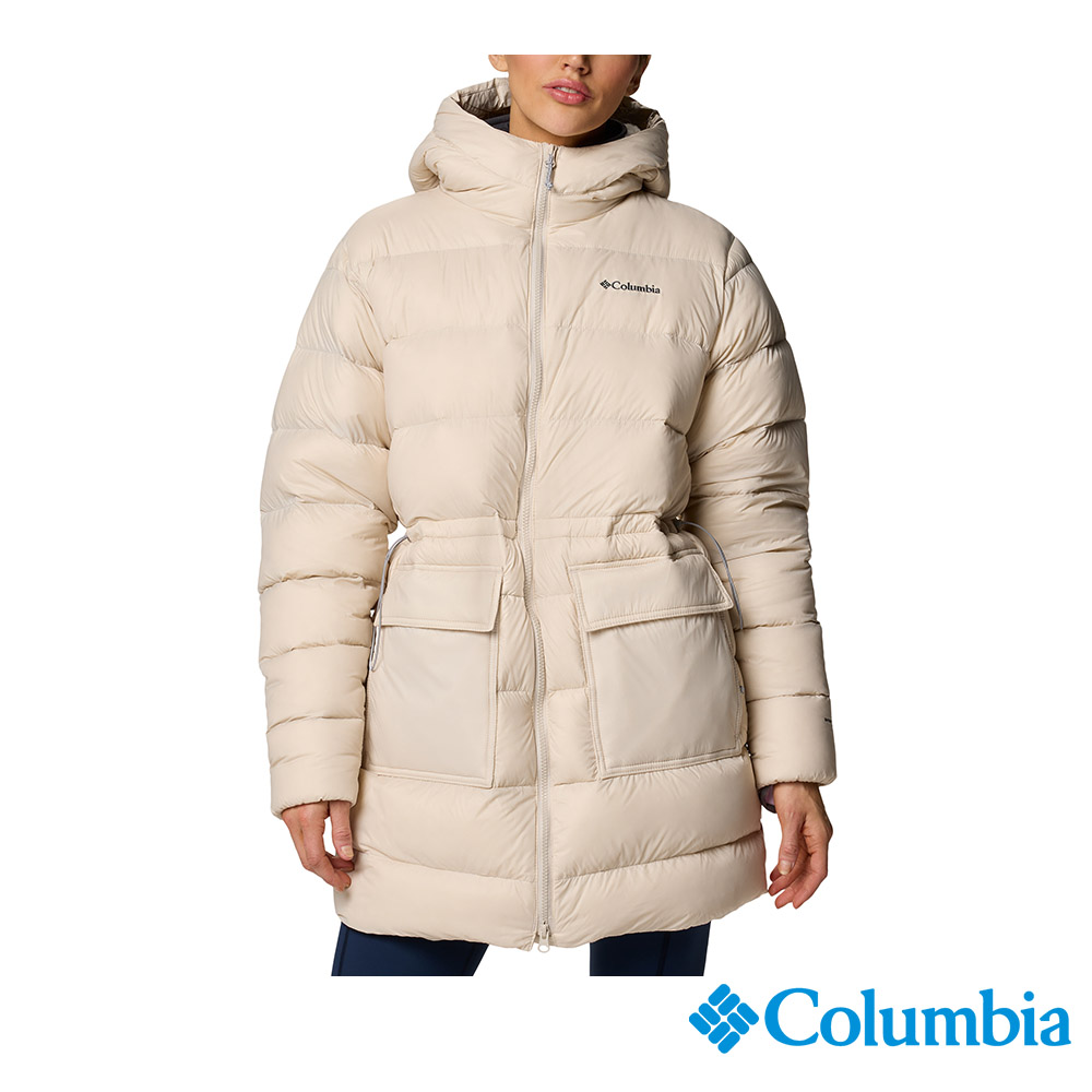 Columbia 哥倫比亞 女款-保暖防潑羽絨長版外套-淺卡其 UWR54790HI/JF