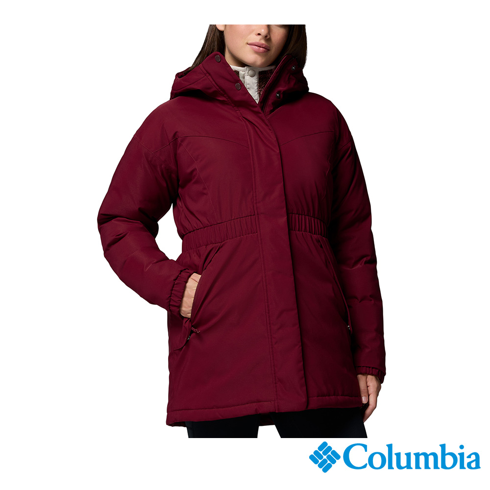 Columbia 哥倫比亞 女款-OT防水保暖羽絨長版大衣-酒紅色 UWL41840BD/JF
