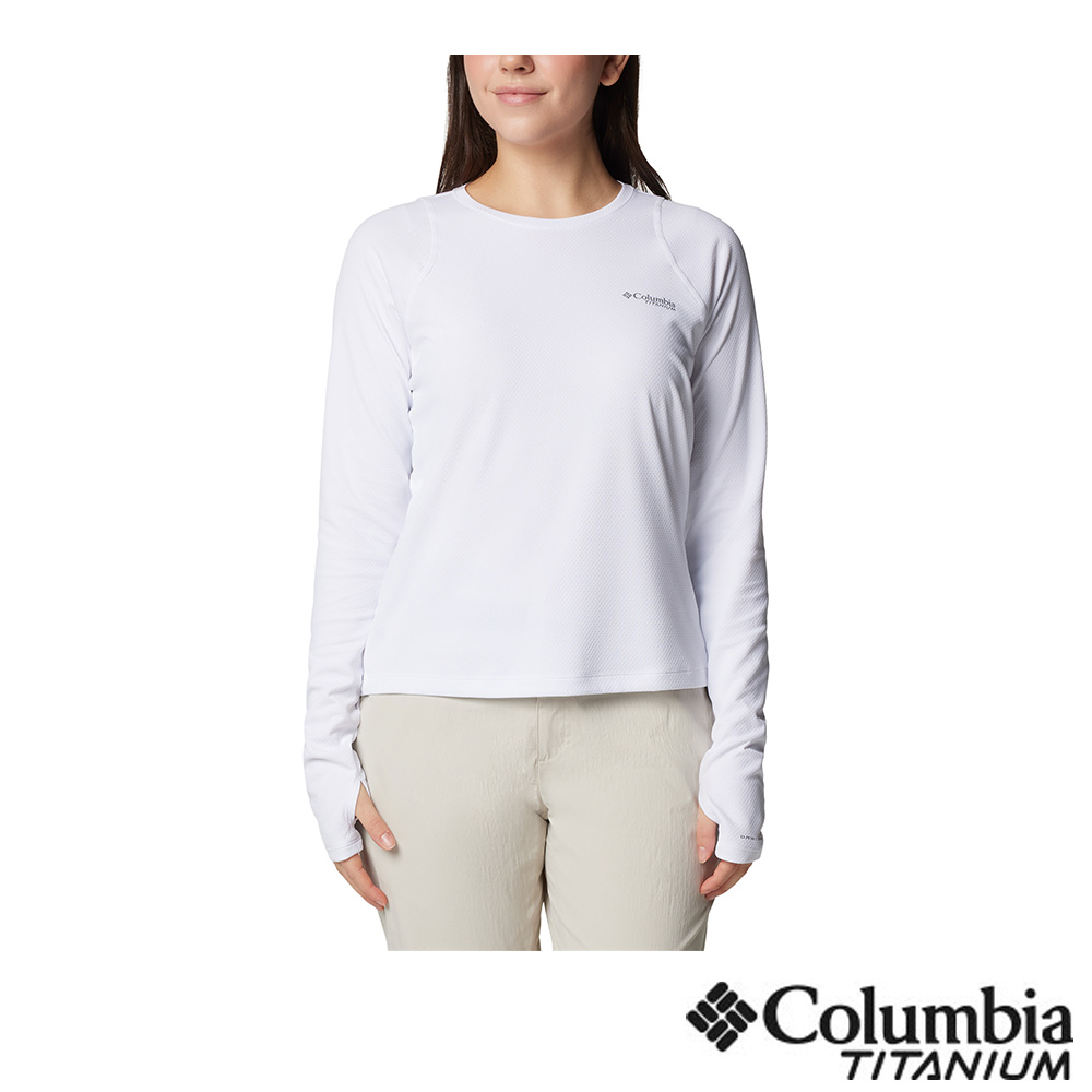 Columbia 哥倫比亞 女款- 鈦 超防曬UPF50 快排長袖上衣-白色 UAR26910WT/JS