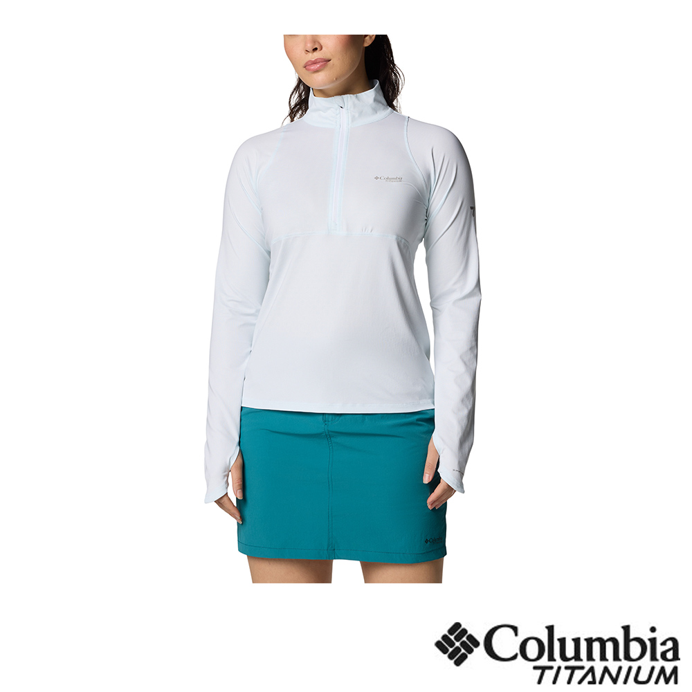 Columbia 哥倫比亞 女款- 鈦 超防曬UPF50酷涼快排半開襟長袖上衣-白色 UAR59820WT/JS
