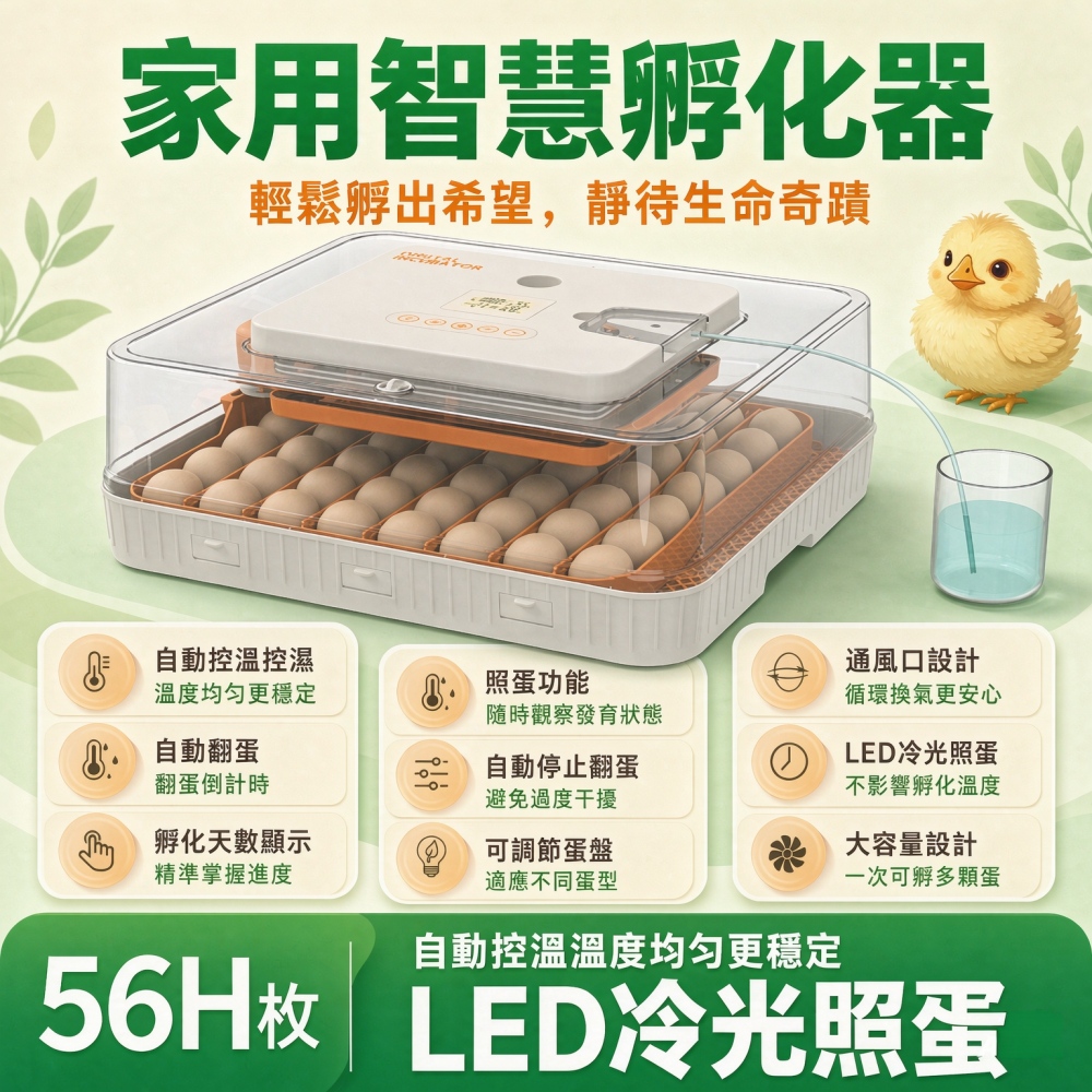 【悅購】孵化機 孵蛋機 孵化箱 單電56枚孵蛋箱 全自動智能控溫控濕 自動翻蛋 可調節蛋盤