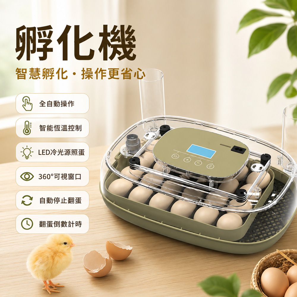 Rtako 全自動孵蛋機 24顆智能孵化器 自動翻蛋 恆溫控濕 家用小雞孵化器 LED照蛋孵化箱