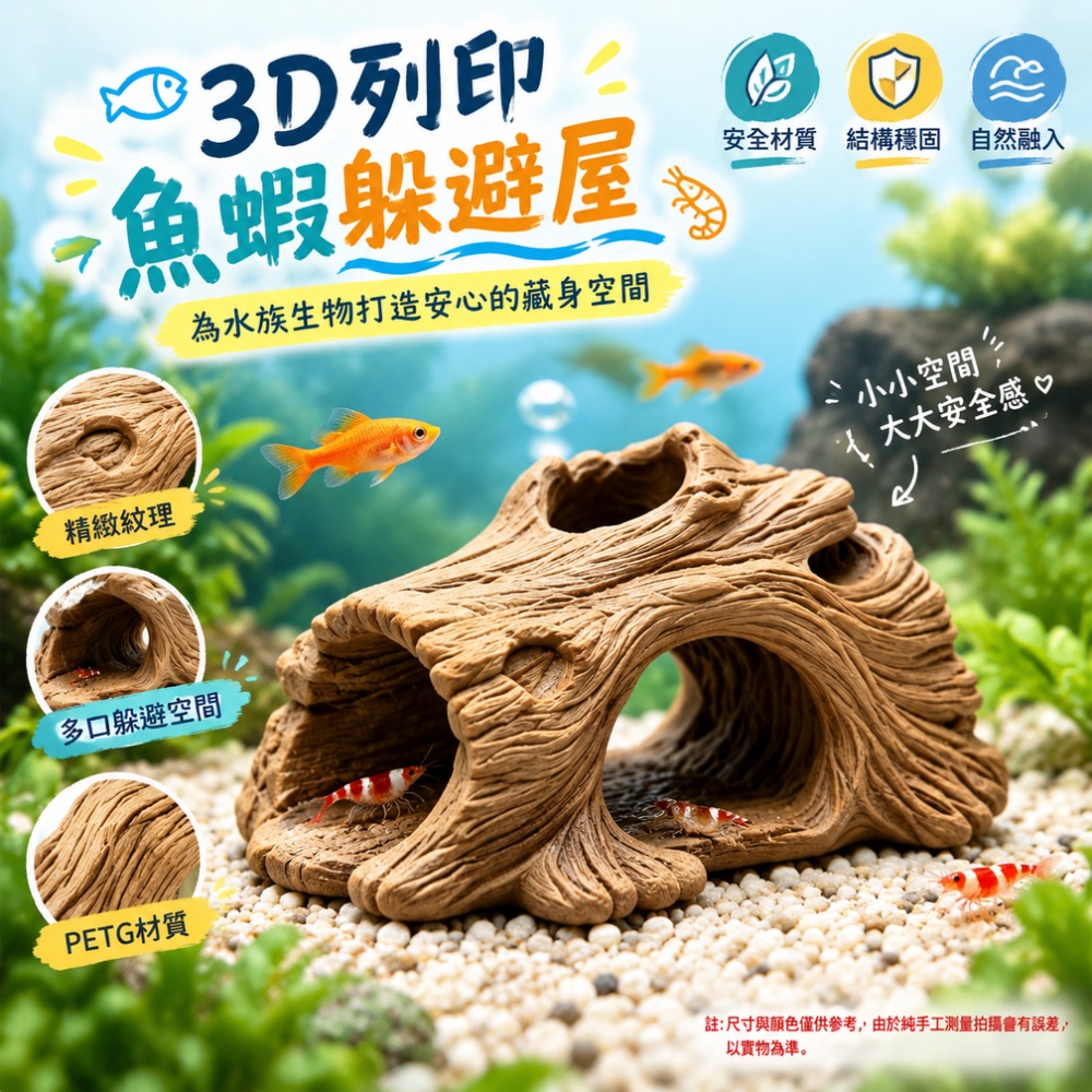 【匠造家】3D列印爬寵躲避屋 魚缸造景 裝飾躲避屋 烏龜曬台 蜥蜴守宮樹洞 20*12.7*10cm