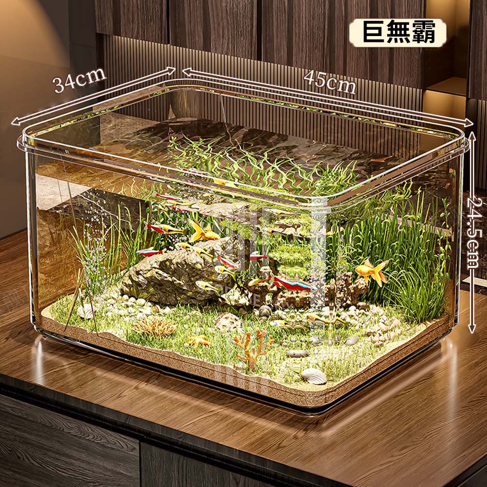 現貨【藝宅】透明魚缸 水族箱 多格魚缸 桌面魚缸 觀賞魚缸 亞克力魚缸 亞克力水族箱-巨無霸魚缸單個缸