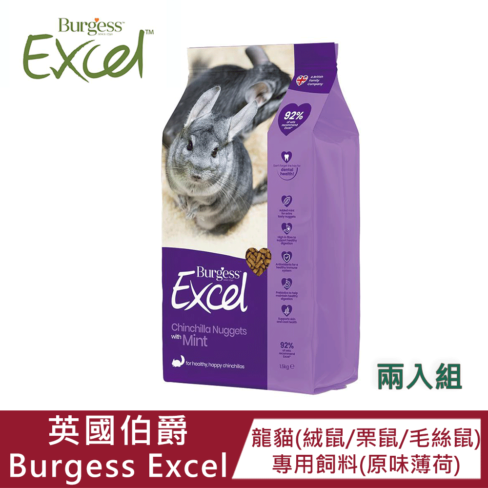 Burgess 伯爵 【兩包組】龍貓(絨鼠、栗鼠、毛絲鼠)專用飼料(原味薄荷) 1.5KG